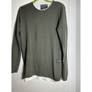 Ron Tomson Los Angeles Men's Waffle Knit Pullover. Green. Raw Edge. Mock Layer
